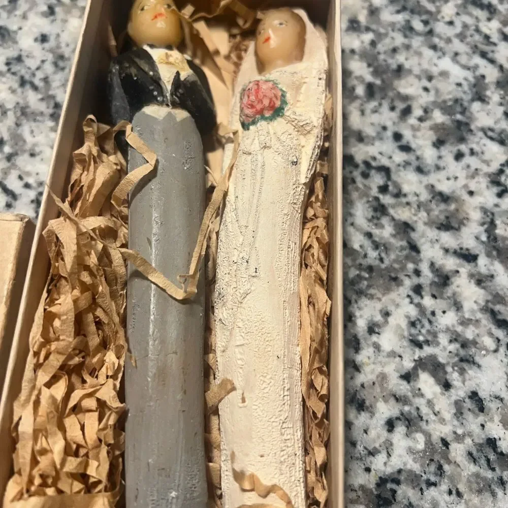 Colonial Candle Co. Cape Cod vintage 40’s Wedding Candle Set in box hand painted